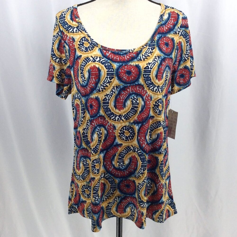 NWT LuLaRoe Classic T Women's Short Sleeve Top Medium Geometric Red Blue